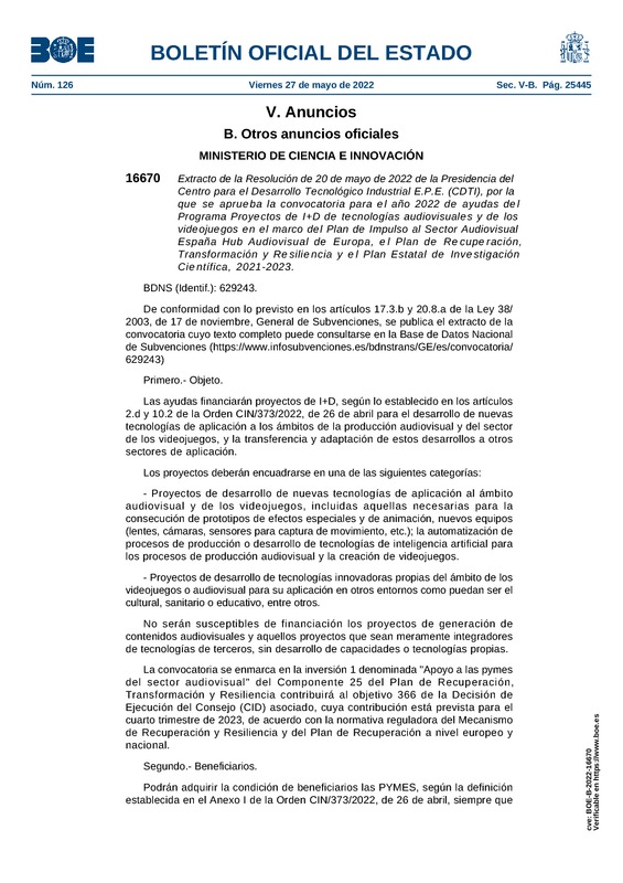 Queda abierta la convocatoria de Ayudas lanzada por el CDTI