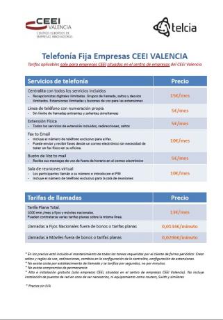 Tarifas de Servicio de Telefonía Fija CEEI Valencia