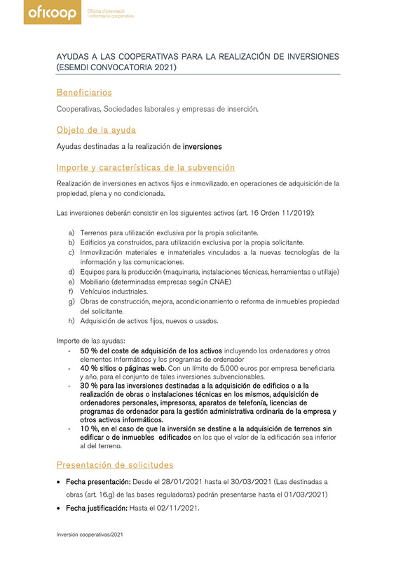 Ayudas a cooperativas